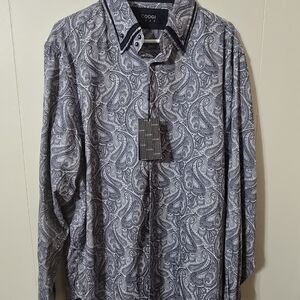 COOGI Men's Black and White Paisley Button Down Shirt